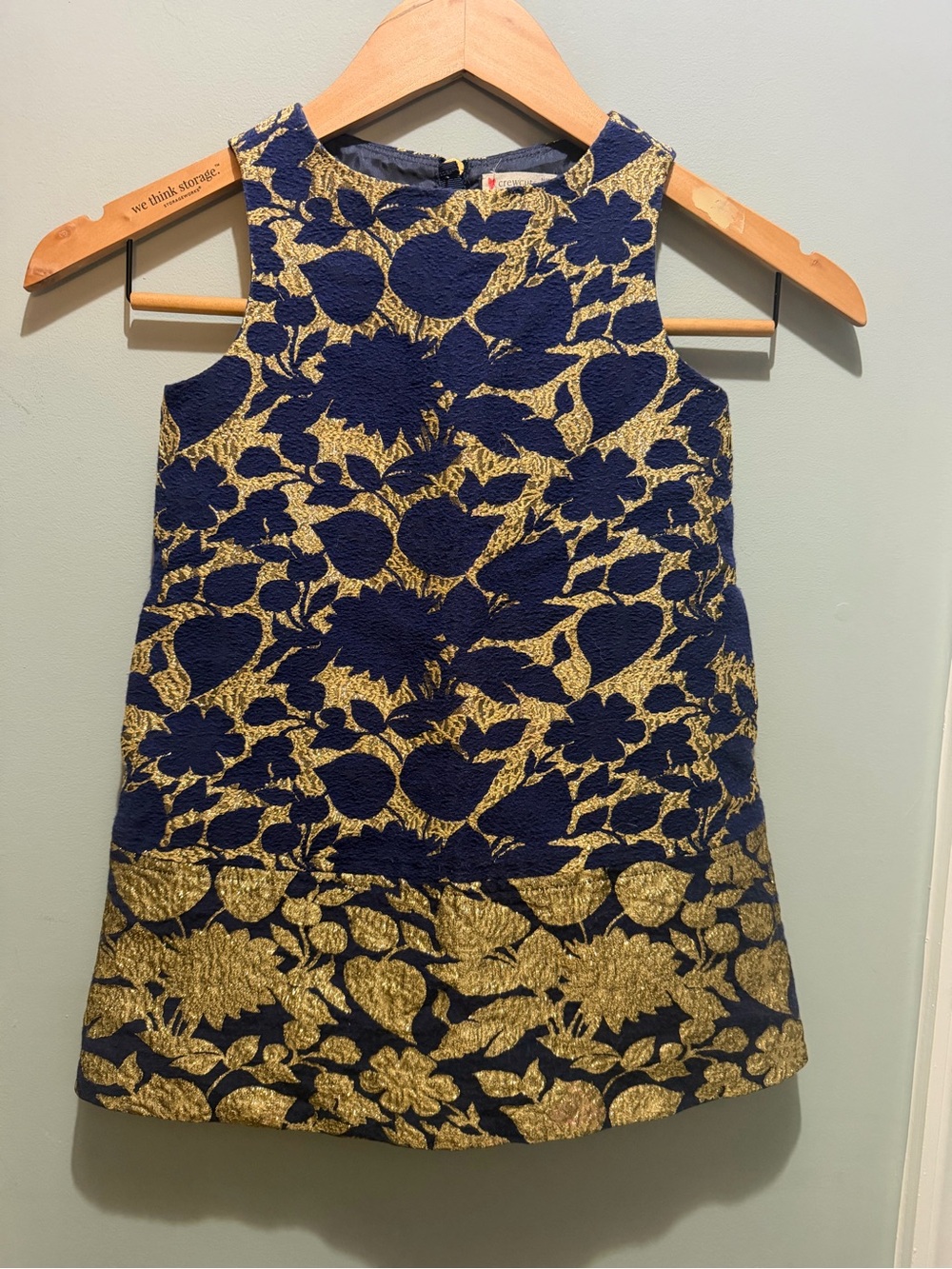 Crewcuts Navy and Gold Floral Jacquard Shift Dress